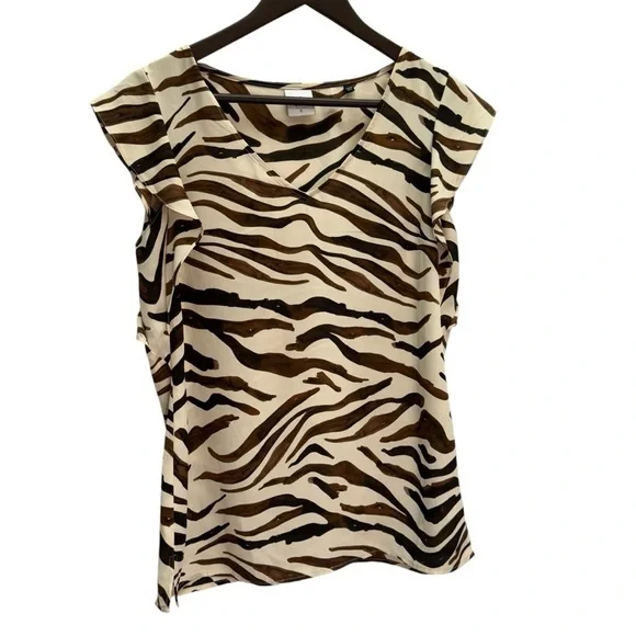 CAbi Brown Zebra Print Ruffle Sleeve Top 3771 Size S - Picture 8 of 12